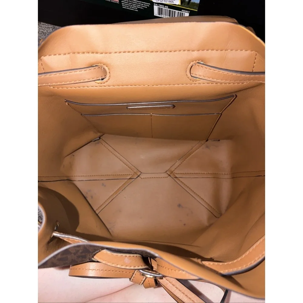 Preloved Michael Kors Junie Leather Medium Backpack Tan Brown Monogram SEE PICS‎